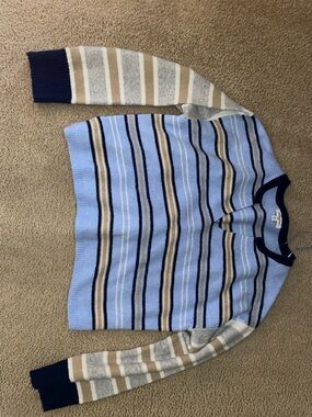Freshman Light Blue, Navy & Tan Striped V-Neck Sweater
